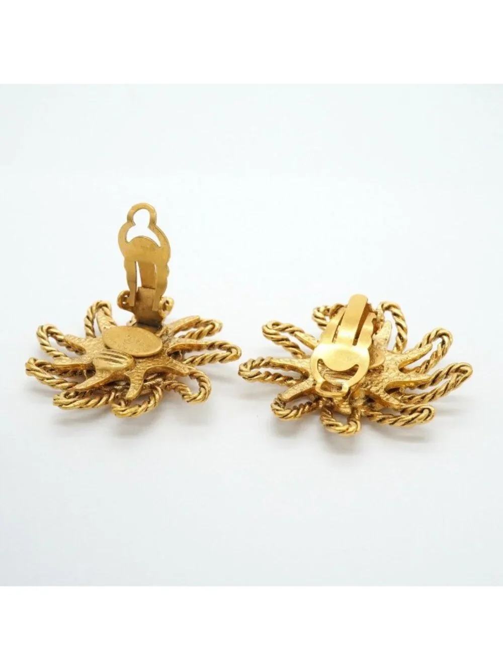 Chanel Earrings Vintage CC Logo Sun Motif Gold Plated
